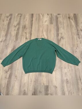 St. Croix Knits 100% Merino Wool V-Neck Sweater Green Size Large‎